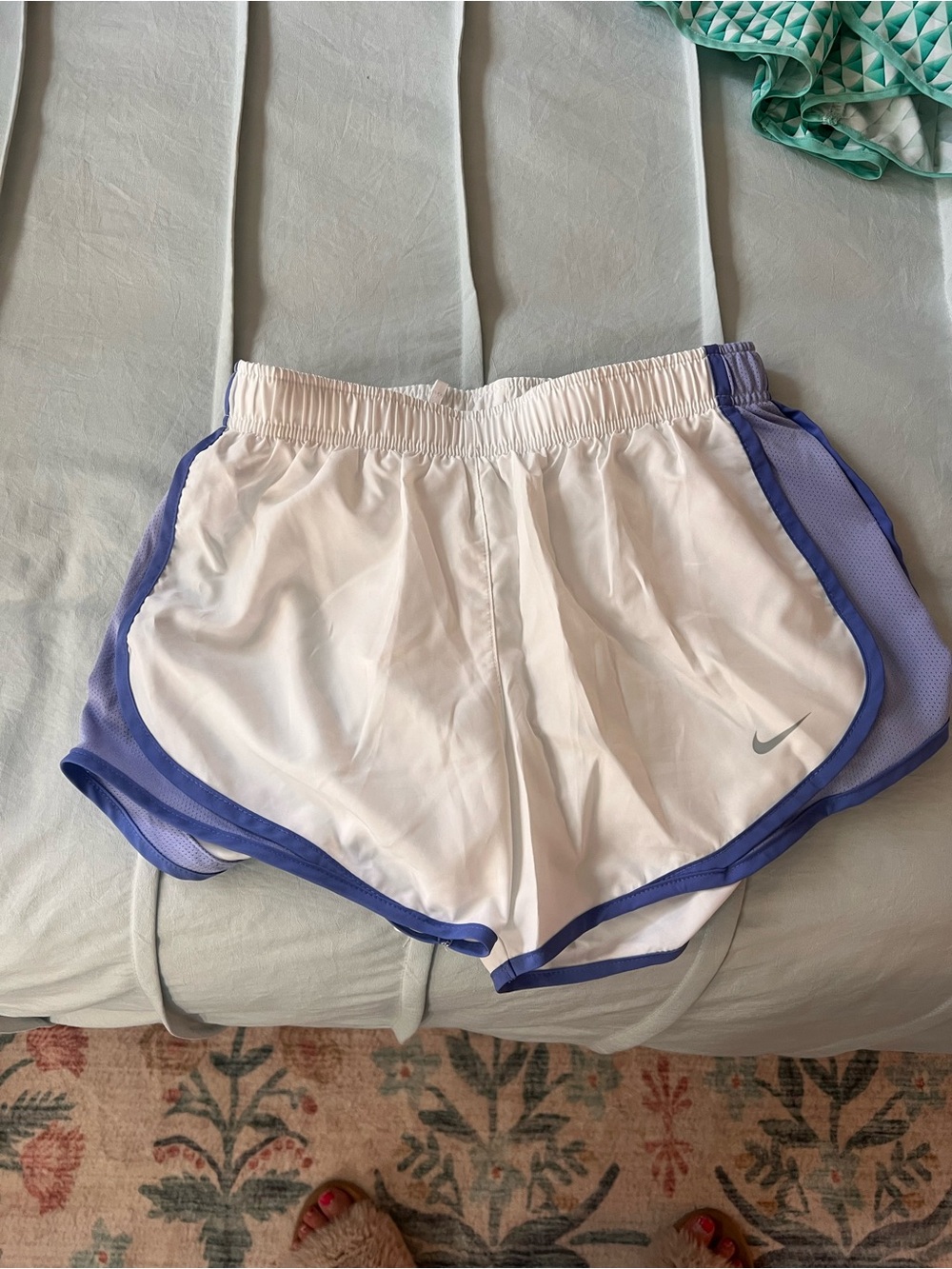 Nike White and Lavender-Trim Athletic Running Shorts